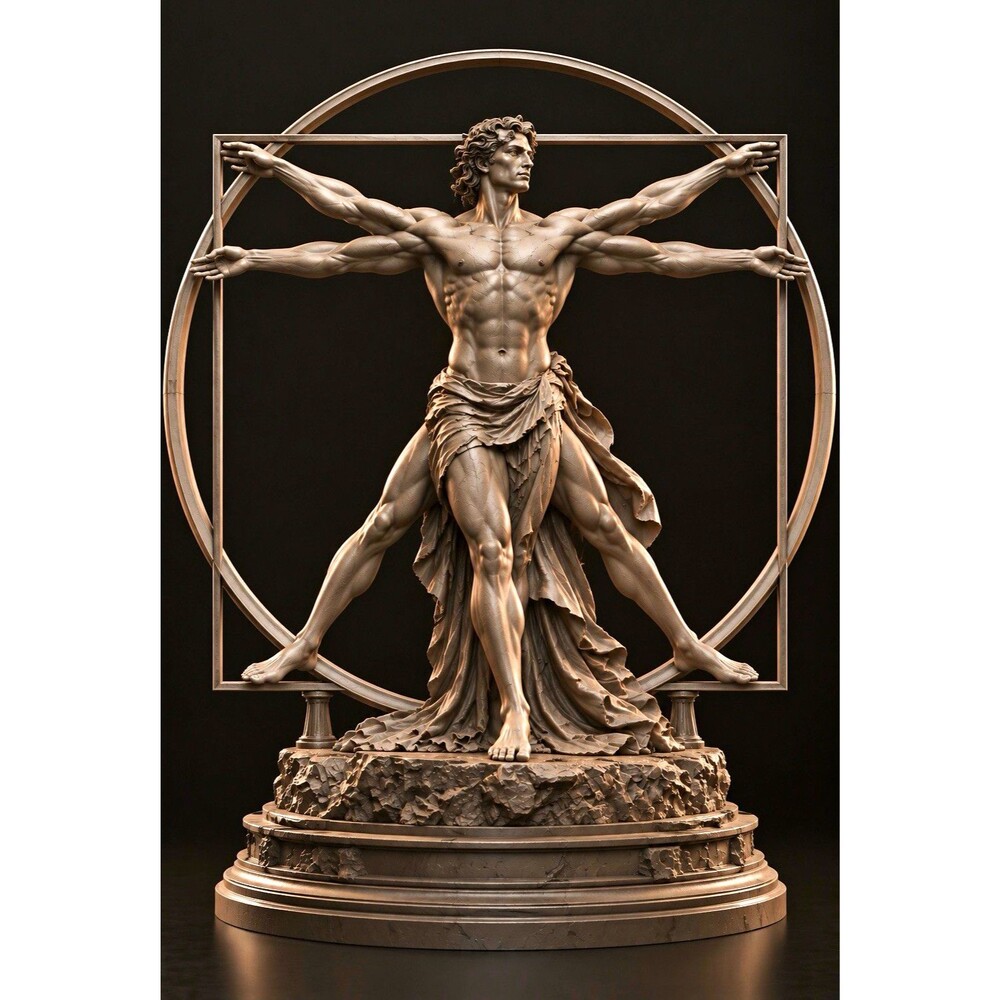 Vitruvian Man Bronze Statue – Antique Finish Male Nude Renaissance 3D Resin 7 in
